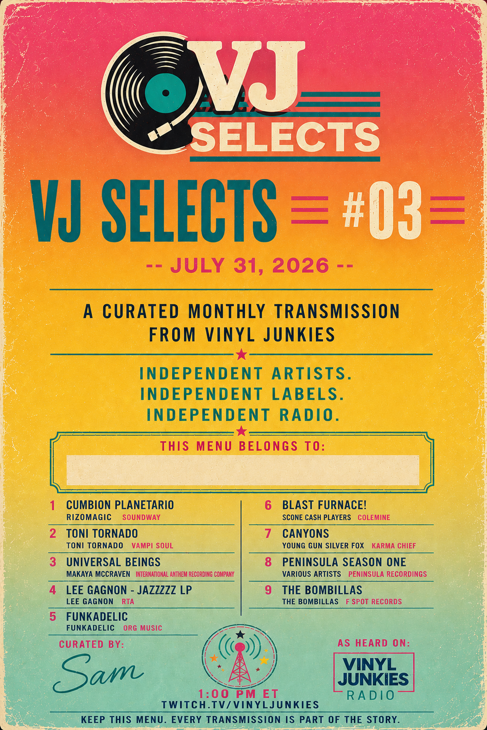 VJ Selects #3 Full Menu